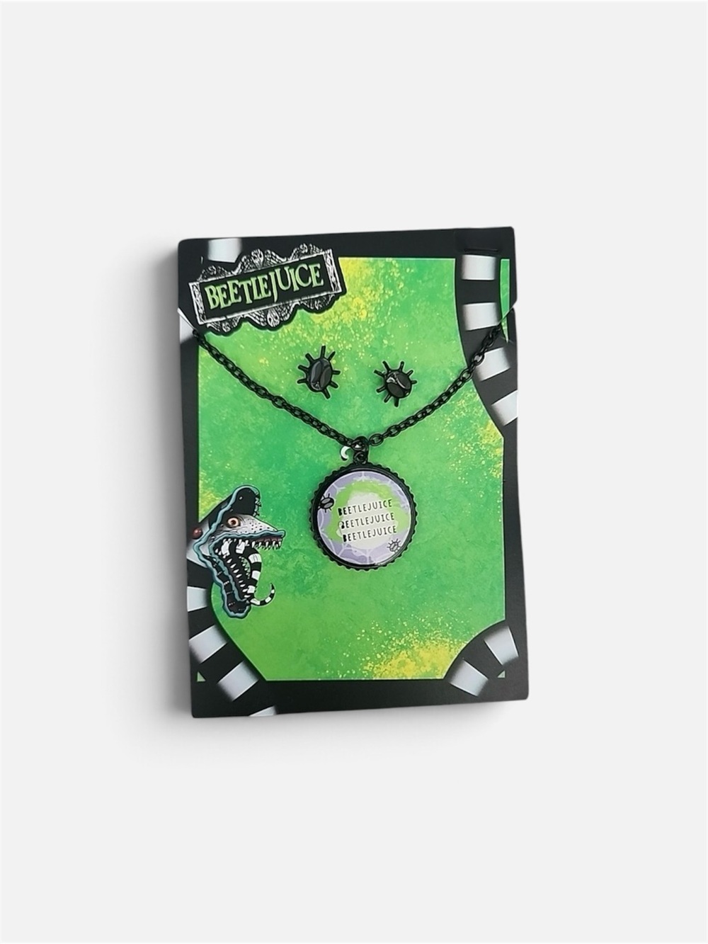 Beetlejuice Necklace & Stud Earring Jewelry Set Halloween Costume Accessory